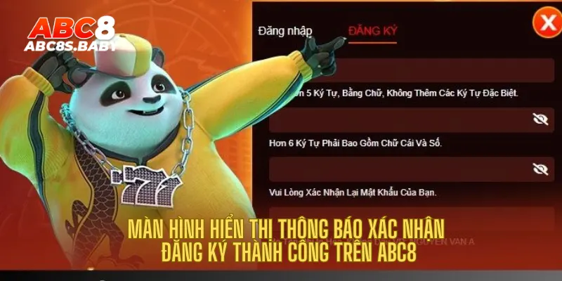 Màn hình hiển thị thông báo xác nhận đăng ký thành công trên ABC8